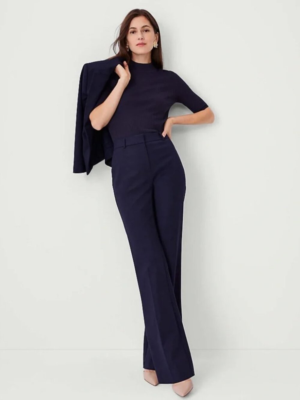 Ann Taylor Mid Rise Trouser Dark Navy 12